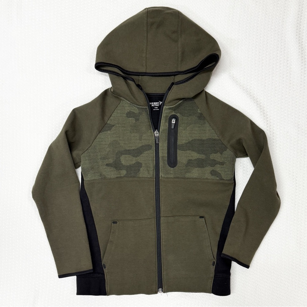Old Navy Active Camo Green Black Full Zip Hoodie Boys M (8)